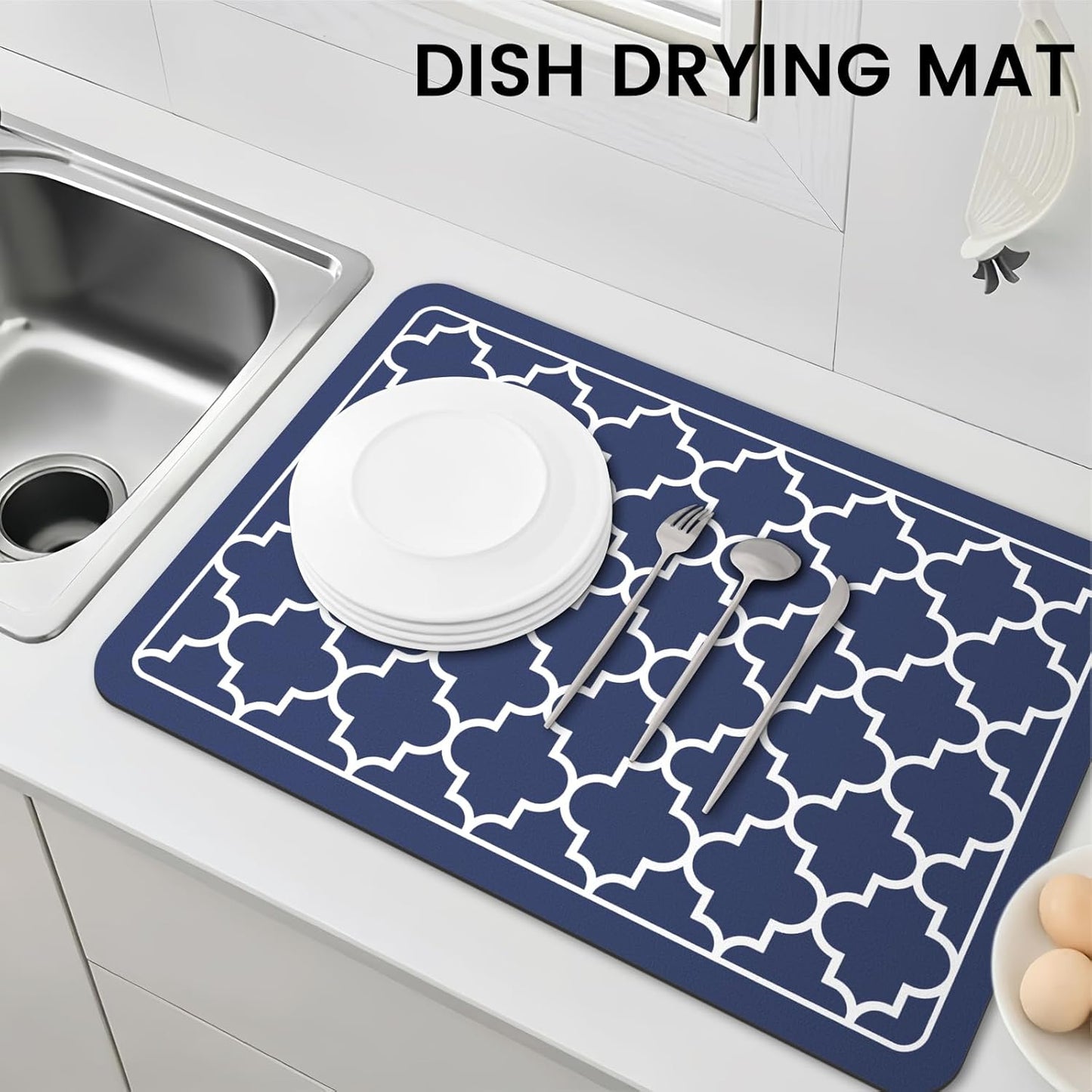 WISELIFE Dish Drying Mat Super Absorbent Drying Mat Large Dish Drying Mats for Kitchen Counter Easy Clean Dish Mat Kitchen Drying Mat15"x 18" Stylish Grey