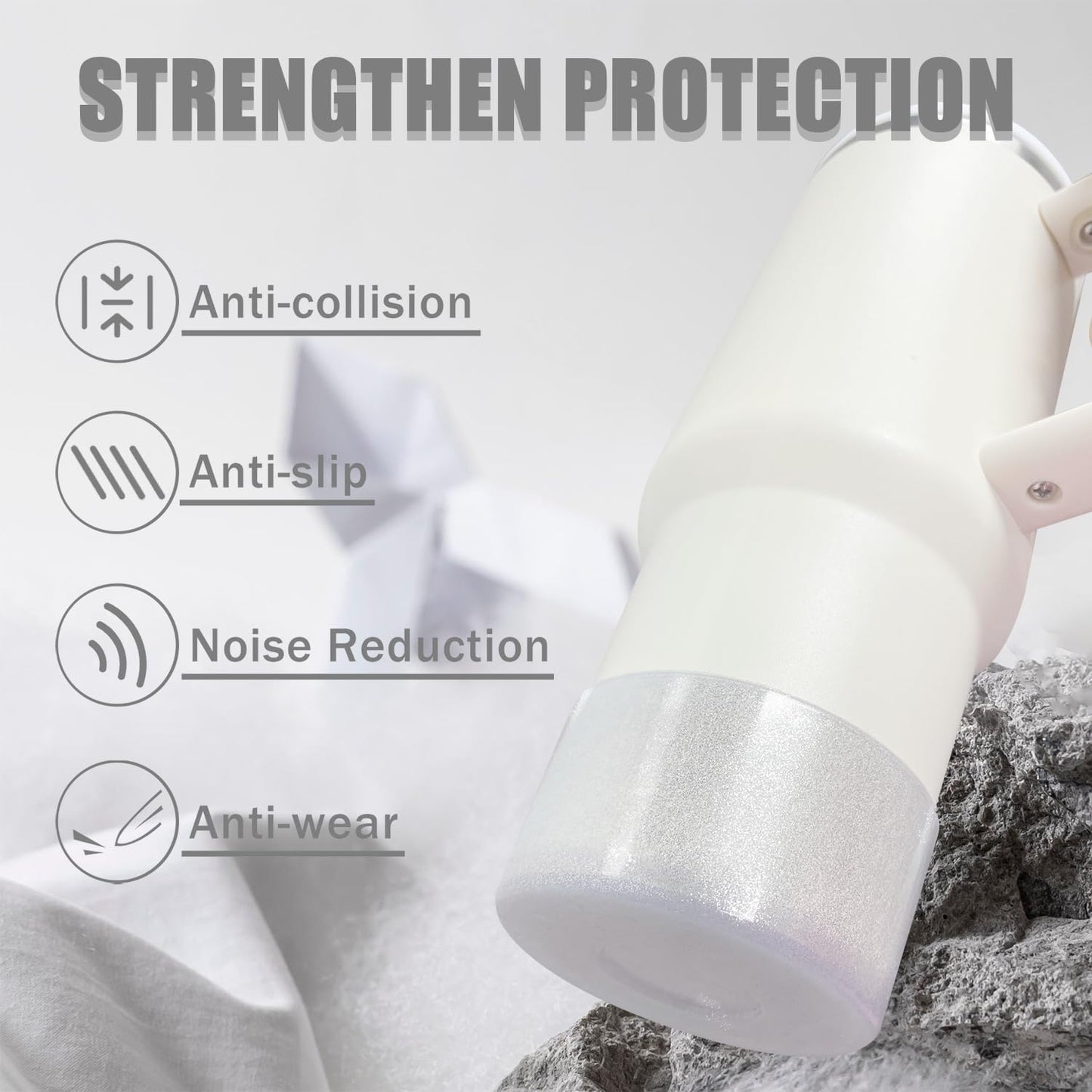 Jelly Luster Glitter Silicone Transparent Boot for Stanley 20-40oz, Compatible with Hydro Flask or Other Water Bottle Tumbler, 2.85-3.0 inch Protective Anti-Slip Bottom Sleeve Cover