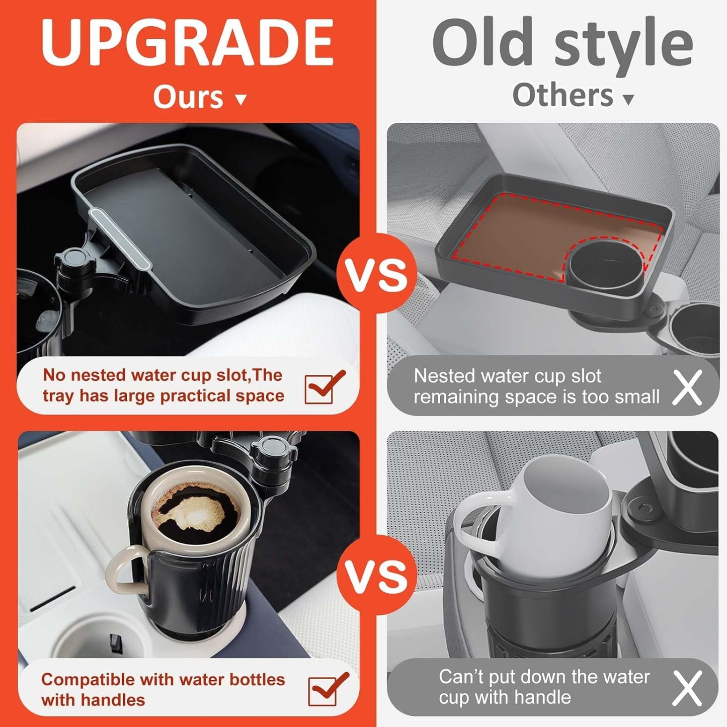 Car Large Cup Holder Expander, 5-in-1 Cupholder Extender with Phone Holder & Swivel and Detachable Snack Food Tray Table for Eating, Travel Essentials for Road Trips for Driver. Model C