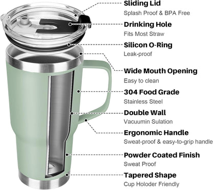 20 oz Tumbler with Handle, Stainless Steel Insulated Tumbler with Lid and Straw, Double Wall Vacuum Coffee Mug Tumbler, Insulated Coffee Thermal Cup for Cold and Hot (Light Purple)