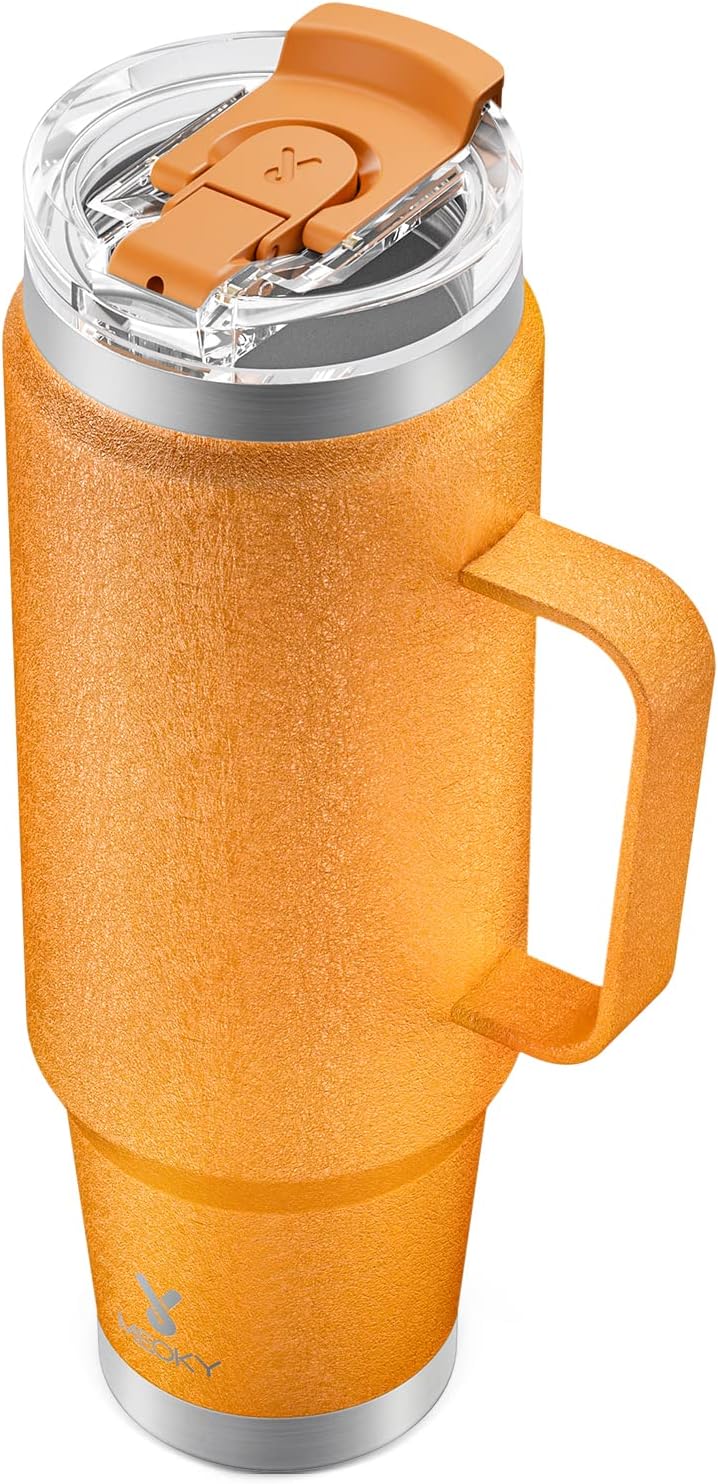 Meoky 32oz Tumbler with Handle, Stainless Steel Travel Mug with 2-in-1 Straw and Sip Lid, Vacuum Insulated Coffee Mug, 100% Leak Proof, Keeps Cold for 24 Hours or Hot for 8 Hours (Sky)