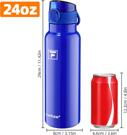 Fanhaw 24 oz Insulated Water Bottle with Soft Silicone Spout Lid, Leakproof Stainless Steel Vacuum Bottle for School, Sports& Daily Use, Kids, Teens& Adults, Back to School Essentials (Pink)