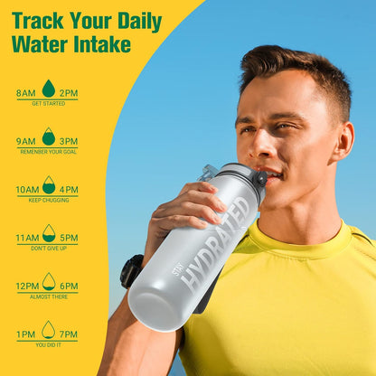 Sahara Sailor Water Bottle 32oz, Durable and Leakproof Water Bottles Motivational with Time Marker, Tritan, BPA Free, Wide Mouth with Easy Clean Brush for Gym, Travel, Home, School, Office (1 Bottle)