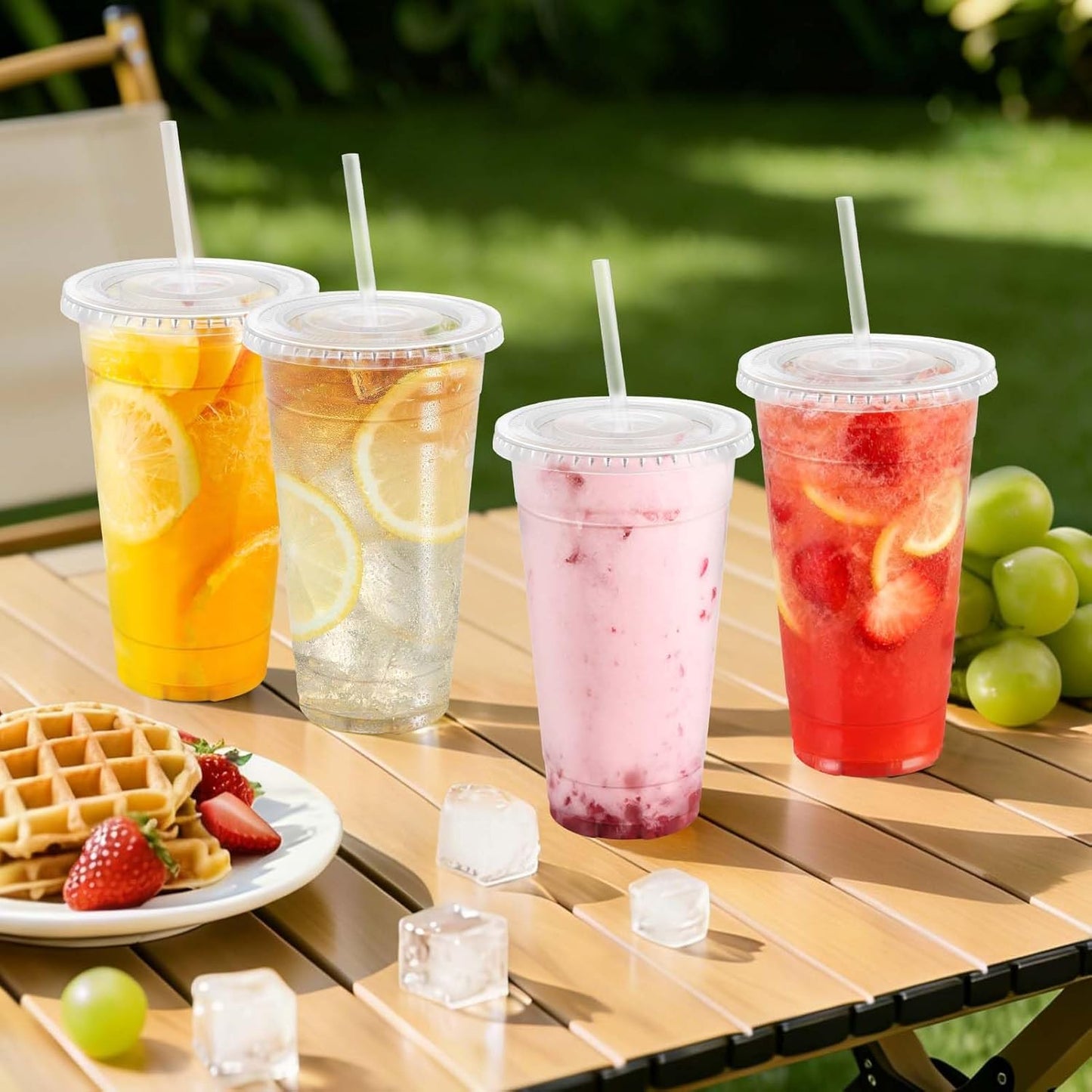 Clawsoff 100 Pack 20 oz Disposable Clear Plastic Cups with Lids and Straws, Leak-Proof Sturdy Cold Drink Cups for Iced Coffee, Smoothies, Juice, Parties & Business