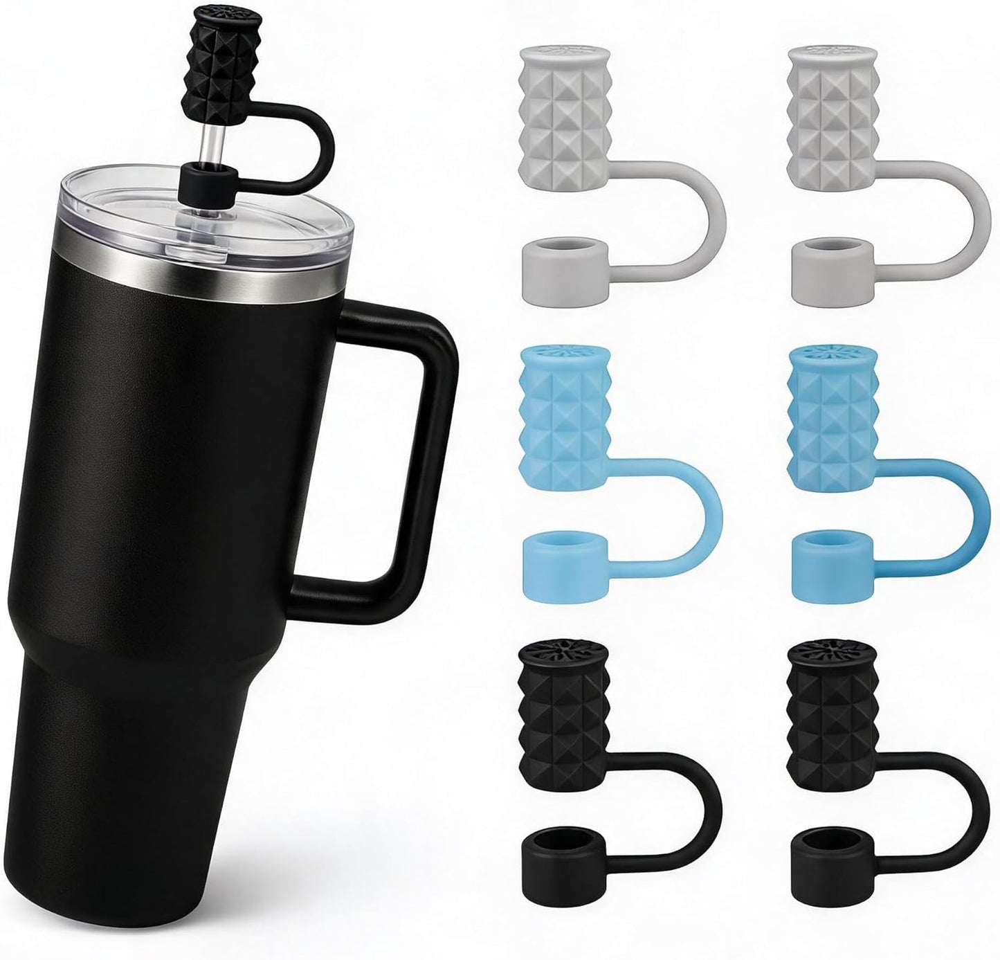BTYHAOS Silicone Straw Caps for 10mm Tumblers | Reusable Dust-Proof Straw Toppers Compatible with Stanley 30oz & 40oz Tumblers (Purple Flower 3pc)