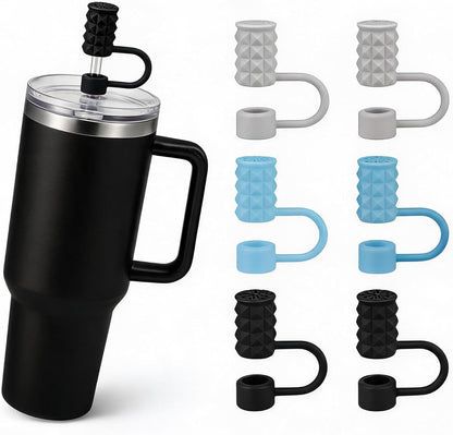 BTYHAOS Silicone Straw Caps for 10mm Tumblers | Reusable Dust-Proof Straw Toppers Compatible with Stanley 30oz & 40oz Tumblers (Purple Flower 3pc)
