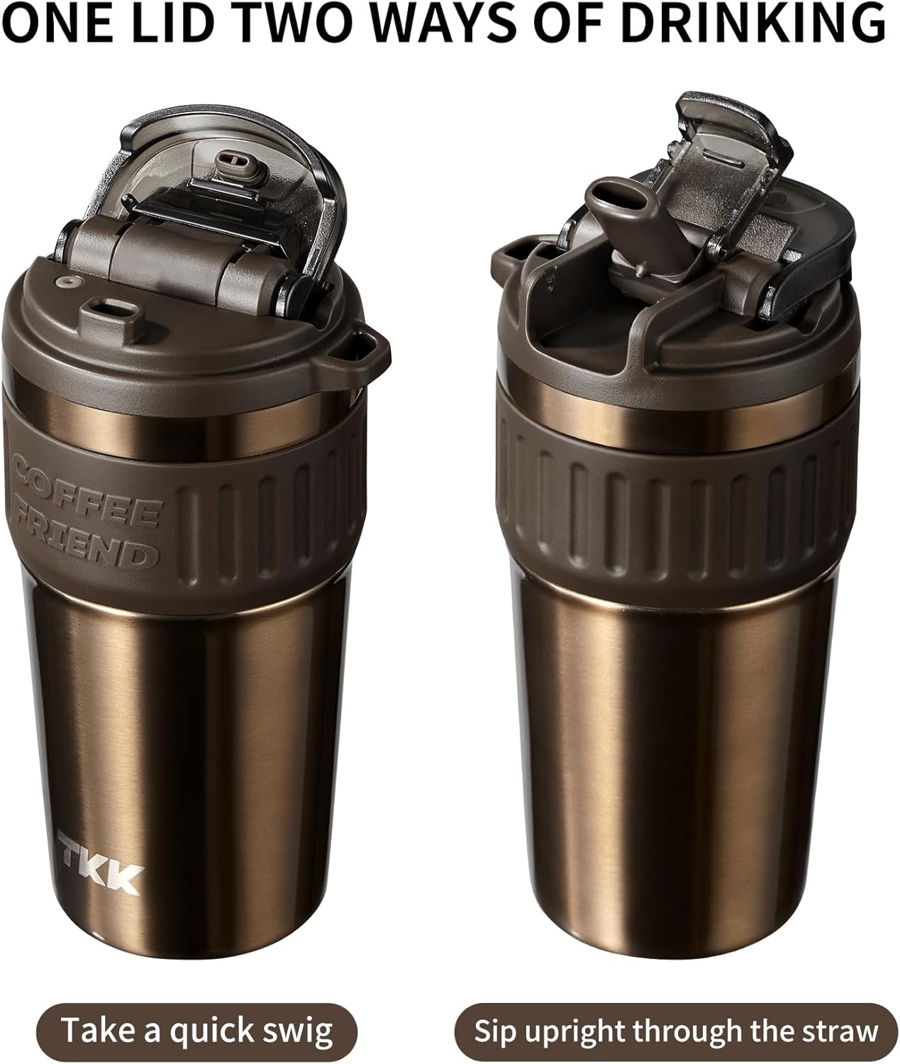 TKK Insulated Coffee Mug with Ceramic Coating, 21oz Iced Coffee Tumbler Cup with Straw Lid Double Wall Vacuum Leak Proof Travel Mug with Strap for Hot and Iced Beverage, Tungsten Steel