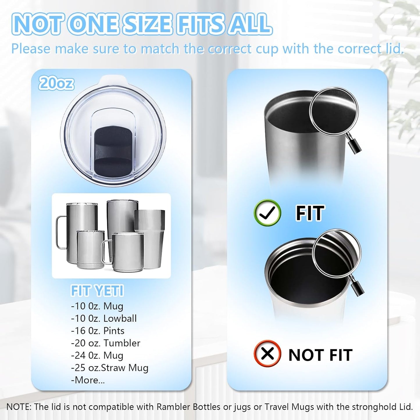 4 Pack 20 oz Tumbler Lid, Magnetic Slider Replacement Lids for YETI 20 oz Tumbler, 10/24 oz Mug and 10 oz Lowball, Spill Proof Cup Lids Covers Compatible for Ozark Trail, Old Style Rtic, BPA Free