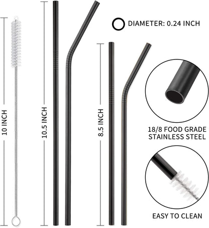 Hiware 12-Pack Reusable Stainless Steel Metal Straws with Case - Long Drinking Straws for 30 oz and 20 oz Tumblers Dishwasher Safe - 2 Cleaning Brushes Included