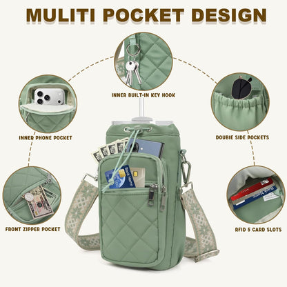Water Bottle Holder with Strap, 32oz 40oz Insulated Water Bottle Carrier Bag, Purse Crossbody Sling Bag with Phone Pocket for Walking Hiking