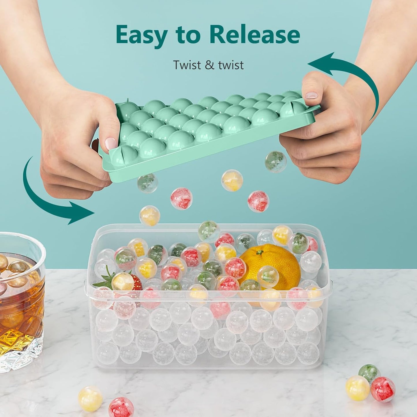 Optish 3 Pack Ice Trays for Freezer, 99 PCS Ice Cube Tray with Lid and Bin, Round Ice Cube Mold, Circle Ice Maker for Chilling Drinks (0.8 inch, Pink)