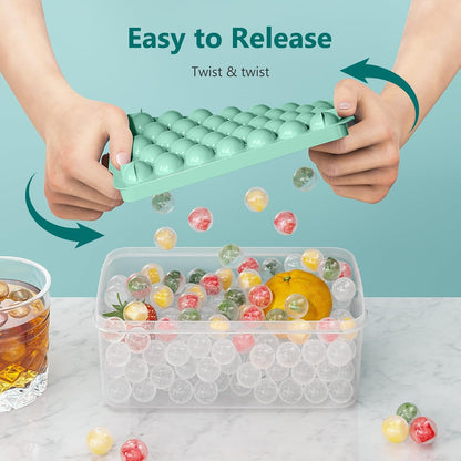 Optish 3 Pack Ice Trays for Freezer, 99 PCS Ice Cube Tray with Lid and Bin, Round Ice Cube Mold, Circle Ice Maker for Chilling Drinks (0.8 inch, Pink)