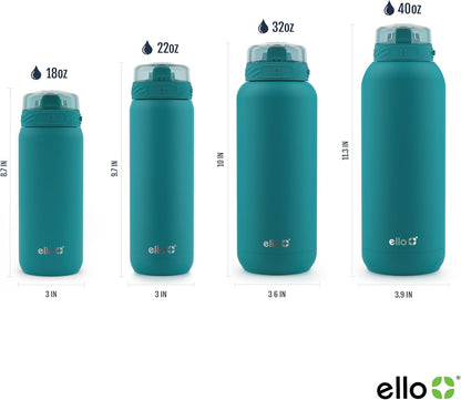 Ello Cooper 22oz Stainless Steel Water Bottle with Straw and Carry Handle, Double Walled and Vacuum Insulated Metal, Leak Proof Locking Lid with Soft Silicone Spout, Reusable, BPA Free, Lilac