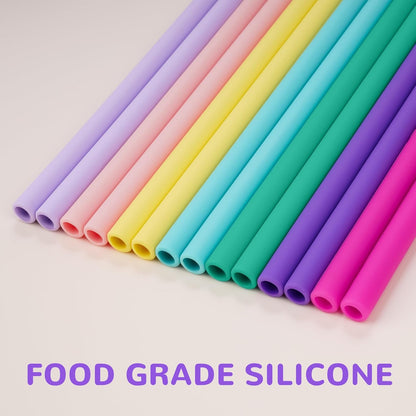 Tomorotec 15PCS Reusable Silicone Drinking Straws w/ 2 Brushes, Fit for Stanley Tumbler 40oz 30oz 20oz, 12" Long Customizable for Various Drinkware, Dishwasher Safe, BPA-Free, Safe for Teeth (Macaron)