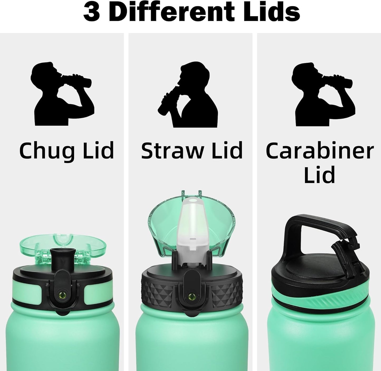 Oldley Insulated Water Bottle 20oz for Adults Kids Stainless Steel Water Bottles with Straw/Chug/Carabiner 3 Lids Fruit Strainer Double Wall Vacuum Wide Mouth BPA Free Leak-Proof for School Travel