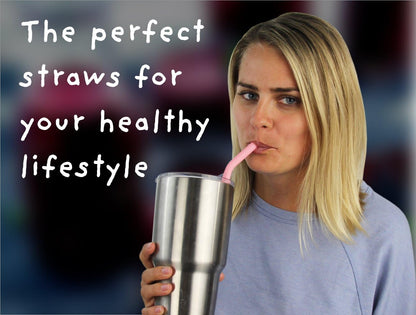 Softy Straws Premium Reusable Stainless Steel Drinking Straws With Silicone Tips + Patented Straw Cleaners and Carrying Case - 9” Long Metal With Curved Bend for 20/30/32oz Tumblers