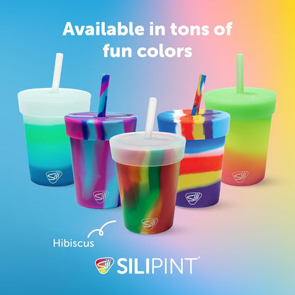 Silipint 8oz Silicone Tumbler with Straw and Lid – Unbreakable, BPA Free, Non-Toxic, Dishwasher, Microwave, Freezer Safe Tumbler Cup – Drinkware for Juice, Smoothies, Coffee (Cool Berry Crush)