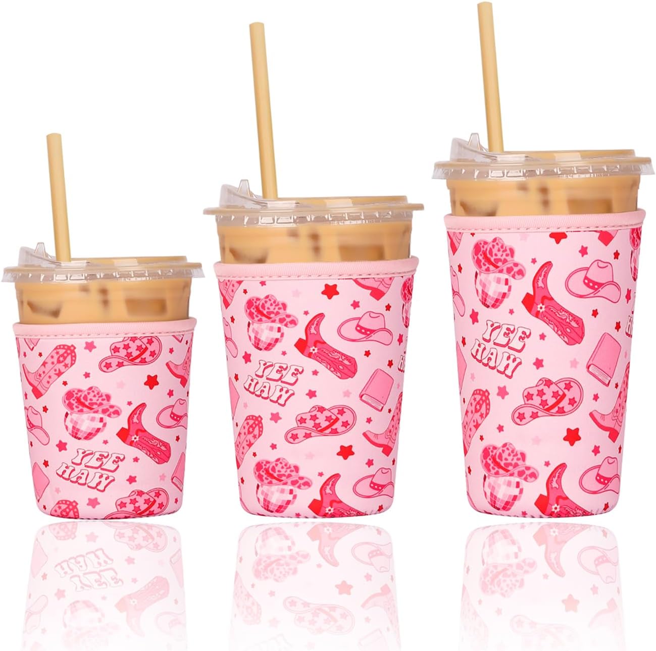 Reusable Insulated Neoprene Iced Coffee Cup Sleeve, Durable Drink Sleeve for Cold Beverages, Beverage Holder for Iced Coffee, Floral Checkers