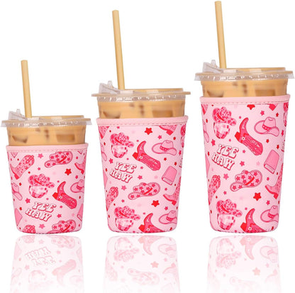 Reusable Insulated Neoprene Iced Coffee Cup Sleeve, Durable Drink Sleeve for Cold Beverages, Beverage Holder for Iced Coffee, Floral Checkers