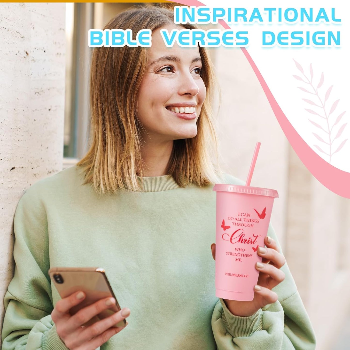 Uiifan 30 Pcs Christian Gifts Cups Bulk for Women, 24oz Bible Verse Christian Tumblers with Lids and Straw, Religious Church Gifts for Mother's Day (Fresh Color,Bible)