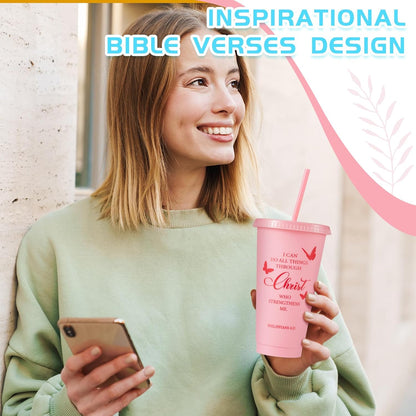 Uiifan 30 Pcs Christian Gifts Cups Bulk for Women, 24oz Bible Verse Christian Tumblers with Lids and Straw, Religious Church Gifts for Mother's Day (Fresh Color,Bible)