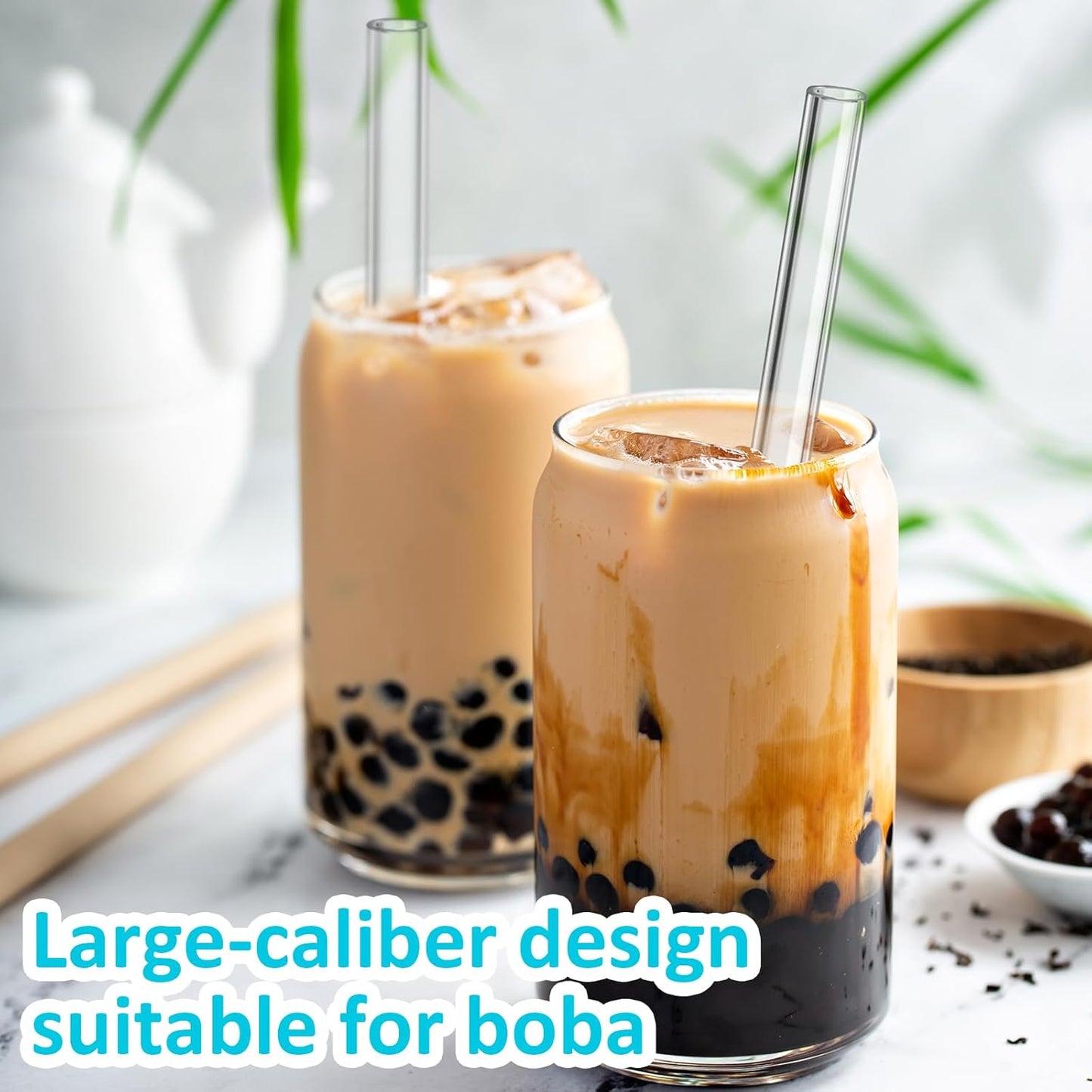 Reusable Glass Straws Shatter Resistant Clear, Skinny Glass Straw Bent Thin for 16 oz Cups Tumblers 9 inch 8mm
