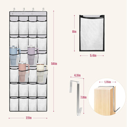 Stanley Cup Organizer - 24 Pocket Large Capacity Holder, Portable Foldable Hanging Bag for Cabinet, Wall, Door, RV - Kitchen Storage Accessories