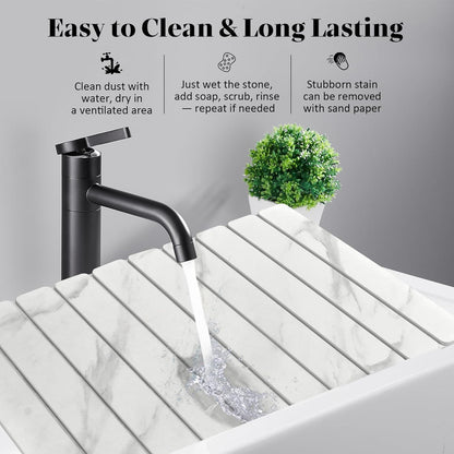 Large Stone Dish Drying Mat for Kitchen Counter – 24"(L)×16 "(W) Foldable Super Absorbent Diatomaceous Earth Dish Drying Mat, Kitchen Counter Mats for Plate Rack, Cups, Match Any Countertop - Gray