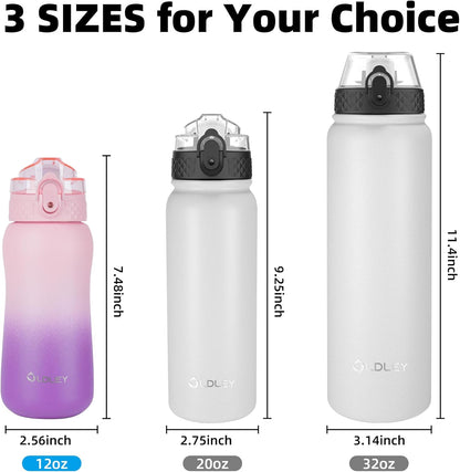 Oldley Insulated Water Bottle 20oz for Adults Kids Stainless Steel Water Bottles with Straw/Chug/Carabiner 3 Lids Fruit Strainer Double Wall Vacuum Wide Mouth BPA Free Leak-Proof for School Travel