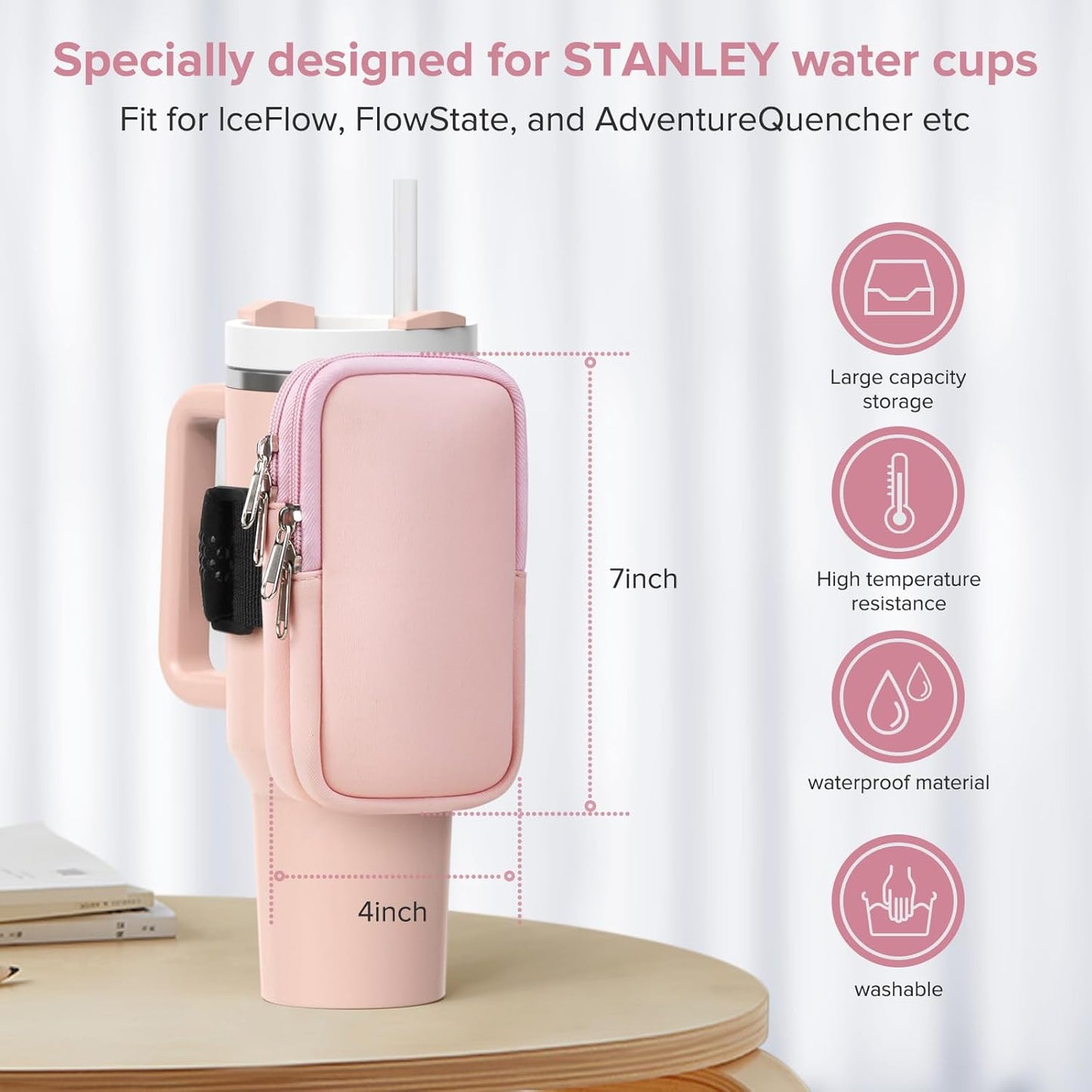 Water Bottle Pouch For Stanley Cup 40oz 30oz, Running Water Bottle Bag for Cards, Keys, Phone, Gym Accessories For Men Women, Travel Tumbler Mug Pouch Compatible With Stanley, Simple Modern