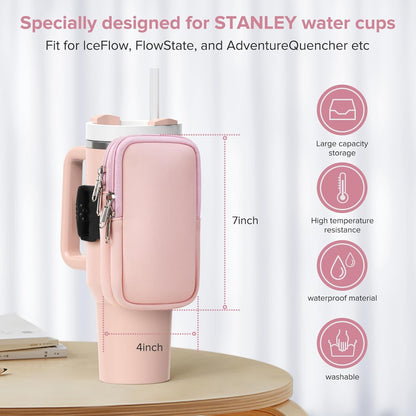 Water Bottle Pouch For Stanley Cup 40oz 30oz, Running Water Bottle Bag for Cards, Keys, Phone, Gym Accessories For Men Women, Travel Tumbler Mug Pouch Compatible With Stanley, Simple Modern