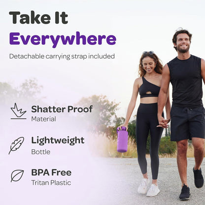 Hydracy Water Bottle with Time Marker -Large BPA Free Water Bottle & No Sweat Sleeve -Leak Proof Gym Bottle with Times to Drink - Ideal for Fitness Sports & Outdoors