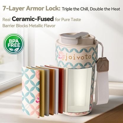 20oz Artic Ceramic Lined Coffee Tumbler, 3D Floral Print Design, Insulated Stainless Steel Travel Mug with Lid and Straw, BPA-Free Leak-Proof for Hot & Iced Coffee Tea, Unique Gifts for Women