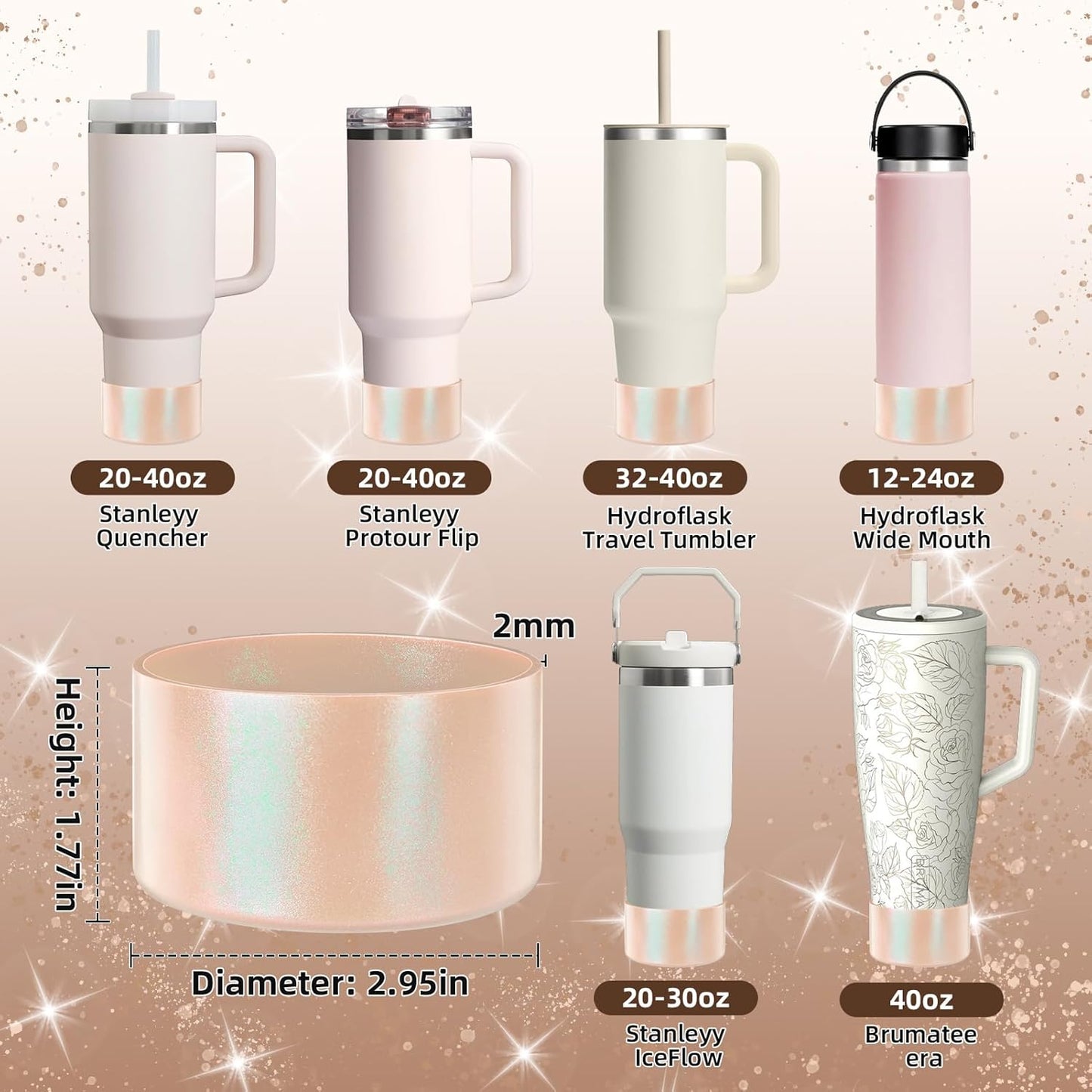 Glossy Gradient Silicone Boot, Compatible with Stanley H2.0 20-40oz & IceFlow 20-30oz, Chameleon Metallic Shimmer Cup Sleeve Protector for Hydroflask and Bottle Bottom with 2.8-3in