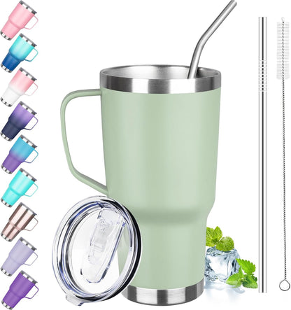 40 oz Tumbler with Handle, Insulated Tumbler with Lid and Straw, Reusable Stainless Steel Vacuum Insulated Cup, 100% Leak Proof Thermal Travel Coffee Mug Cup for Cold and Hot (Light Purple)