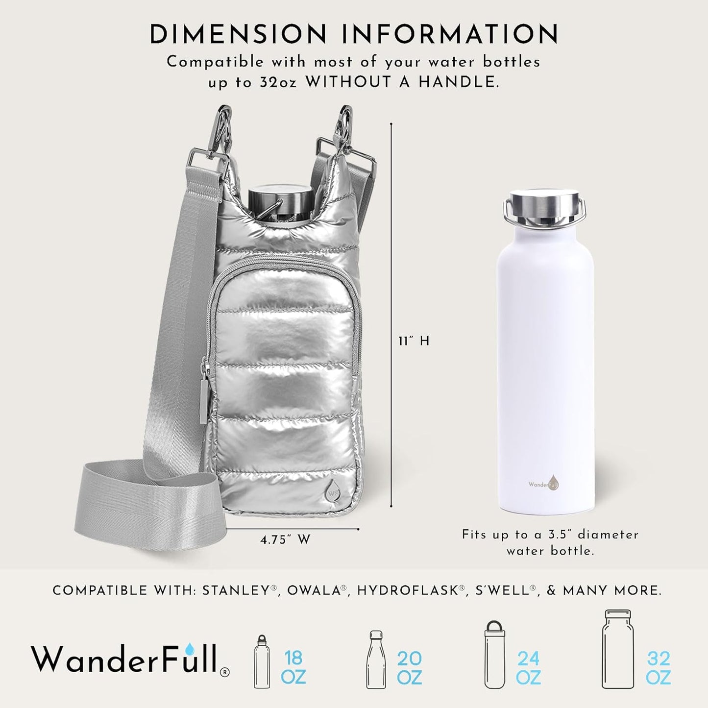 WanderFull Original HydroBag Fits Up to 32 oz Water Bottle Holder with Strap – Hands-Free Crossbody Water Bottle Carrier Bag with Phone Pocket - Colors A