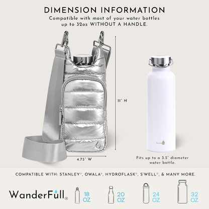 WanderFull Original HydroBag Fits Up to 32 oz Water Bottle Holder with Strap – Hands-Free Crossbody Water Bottle Carrier Bag with Phone Pocket - Colors A