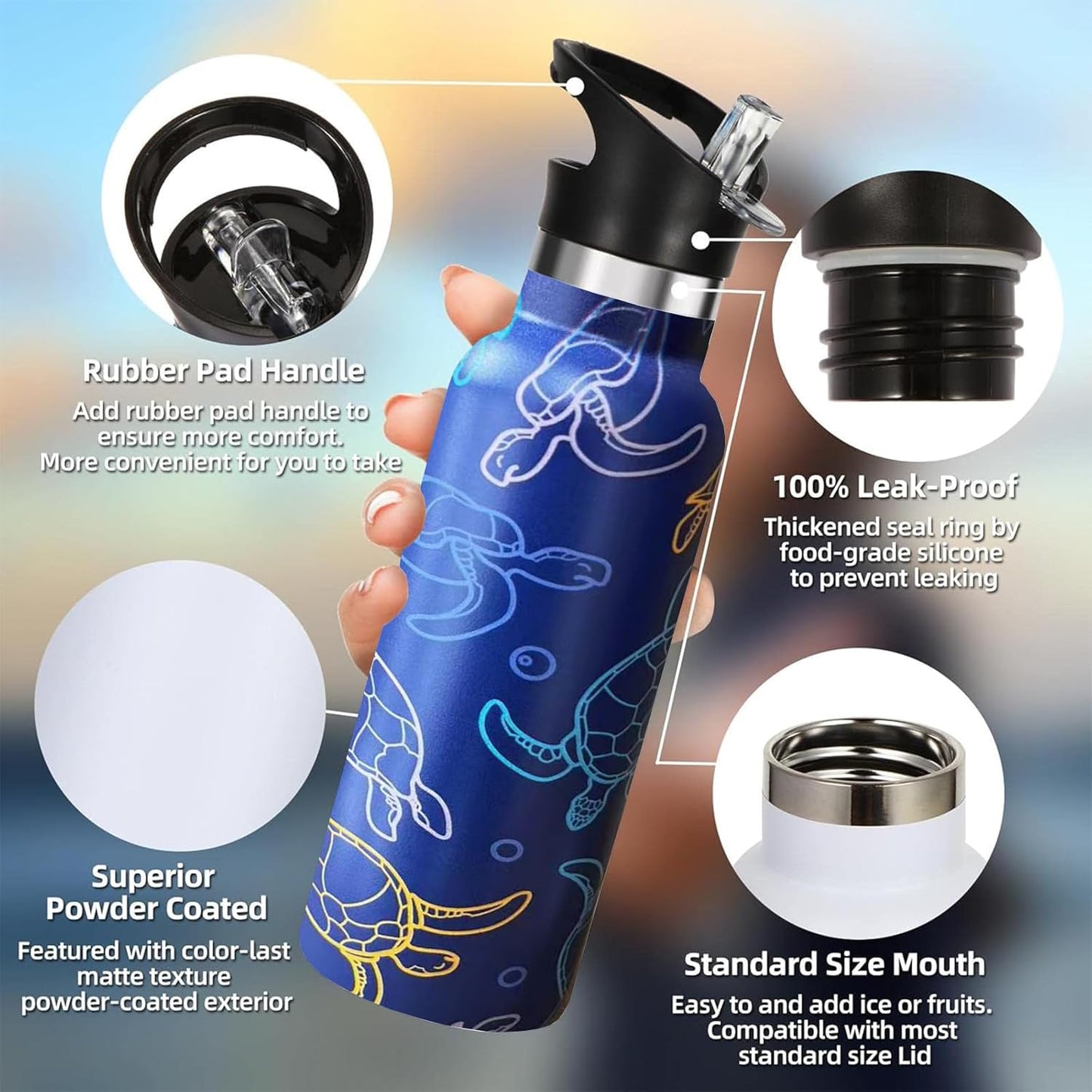 Pickleball Sport Water Bottle with Straw, Vacuum Insulated Stainless Steel Thermal Drinking Travel Mug Cups For Gym Fitness Camping-20oz/600ml