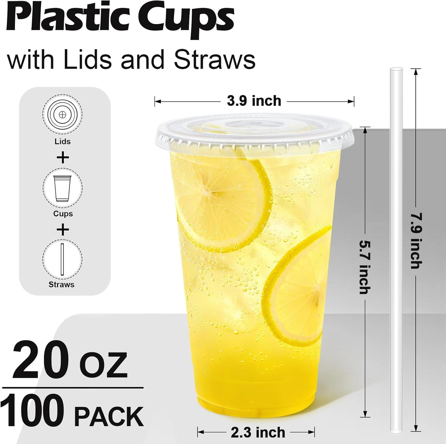 Lamosi 100 Pack 16 oz Clear Plastic Cups with Lids and Straws, Disposable Plastic Coffee Cups with Lids for Iced Coffee, Cold Beverages, Smoothies and To-Go Drinks
