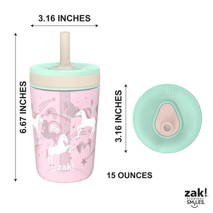 Zak Designs 15oz Bluey Kelso Tumbler Set, Leak-Proof Screw-On Lid with Straw Made of Durable Plastic and Silicone, Perfect Bundle for Kids, 2 Count (Pack of 1) - Colors B