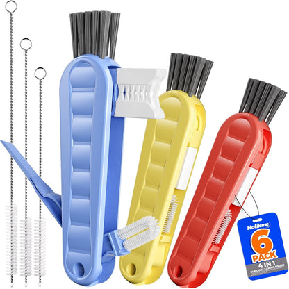 6 PACK Holikme 4 in 1 Cup Lid Cleaning Brush Set with 3 Straws, Multifunctional Bottle Brush, Silicone Cup Lid Gap Cleaner, Durable Bristle Crevice Cleaning Brush,Flat End Brushes,Navy & Black & Olive