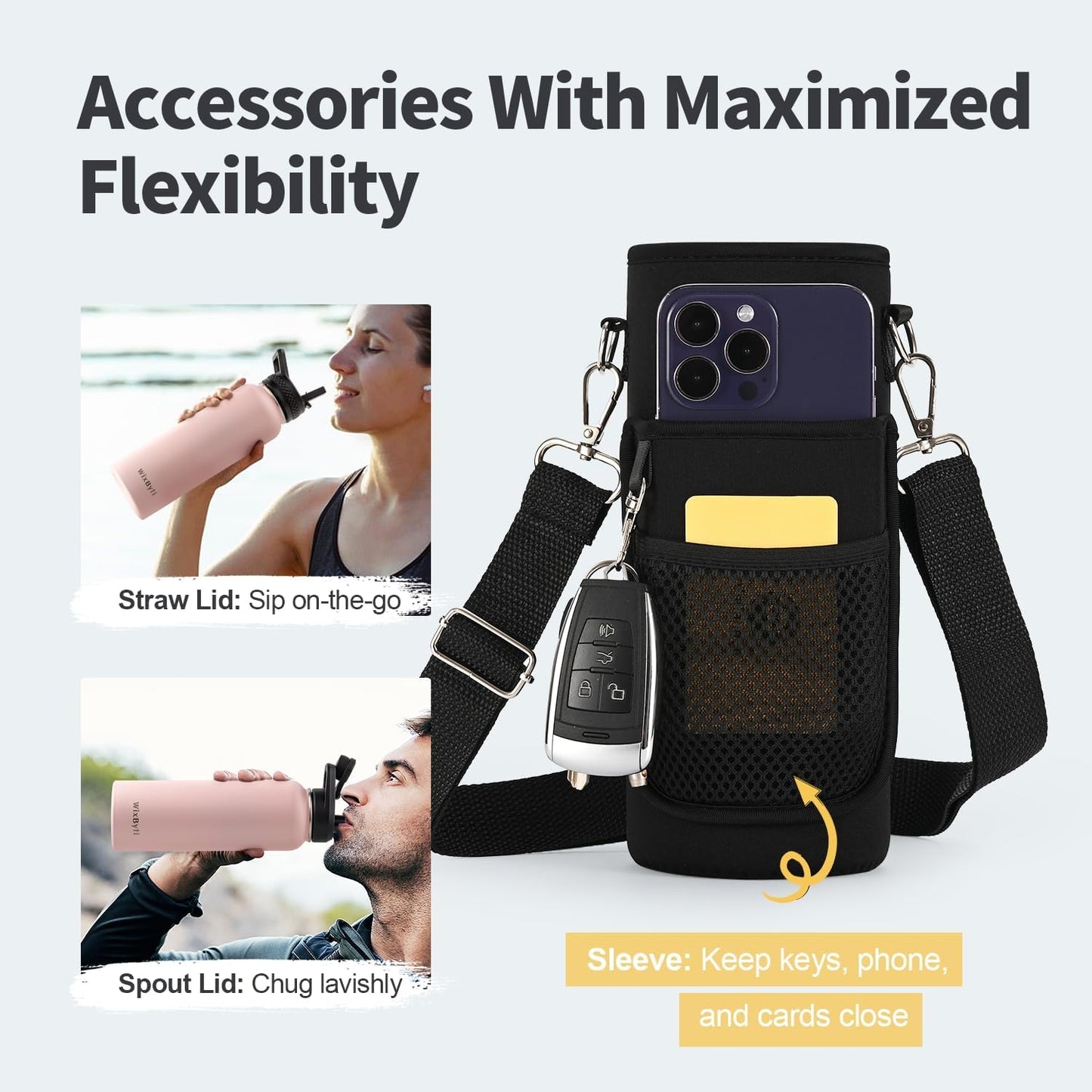 WixByti 40 oz Insulated Water Bottle with Straw (Cold for 36 Hrs), Stainless Steel Triple Wall Vacuum Sports Water Jug, Leakproof Hydro Cup Flask with Paracord Handle & Straw Spout Lids & DIY Stickers