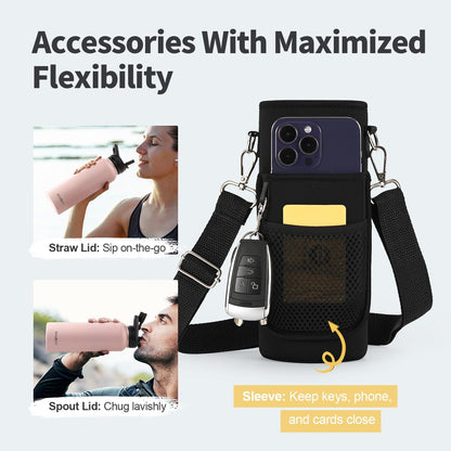 WixByti 40 oz Insulated Water Bottle with Straw (Cold for 36 Hrs), Stainless Steel Triple Wall Vacuum Sports Water Jug, Leakproof Hydro Cup Flask with Paracord Handle & Straw Spout Lids & DIY Stickers