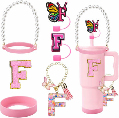 7pcs Cup Accessories for Stanley 30/40oz Tumbler, Handle Strap, Straw Cover, Silicone Boot, Letter Charm Stickers