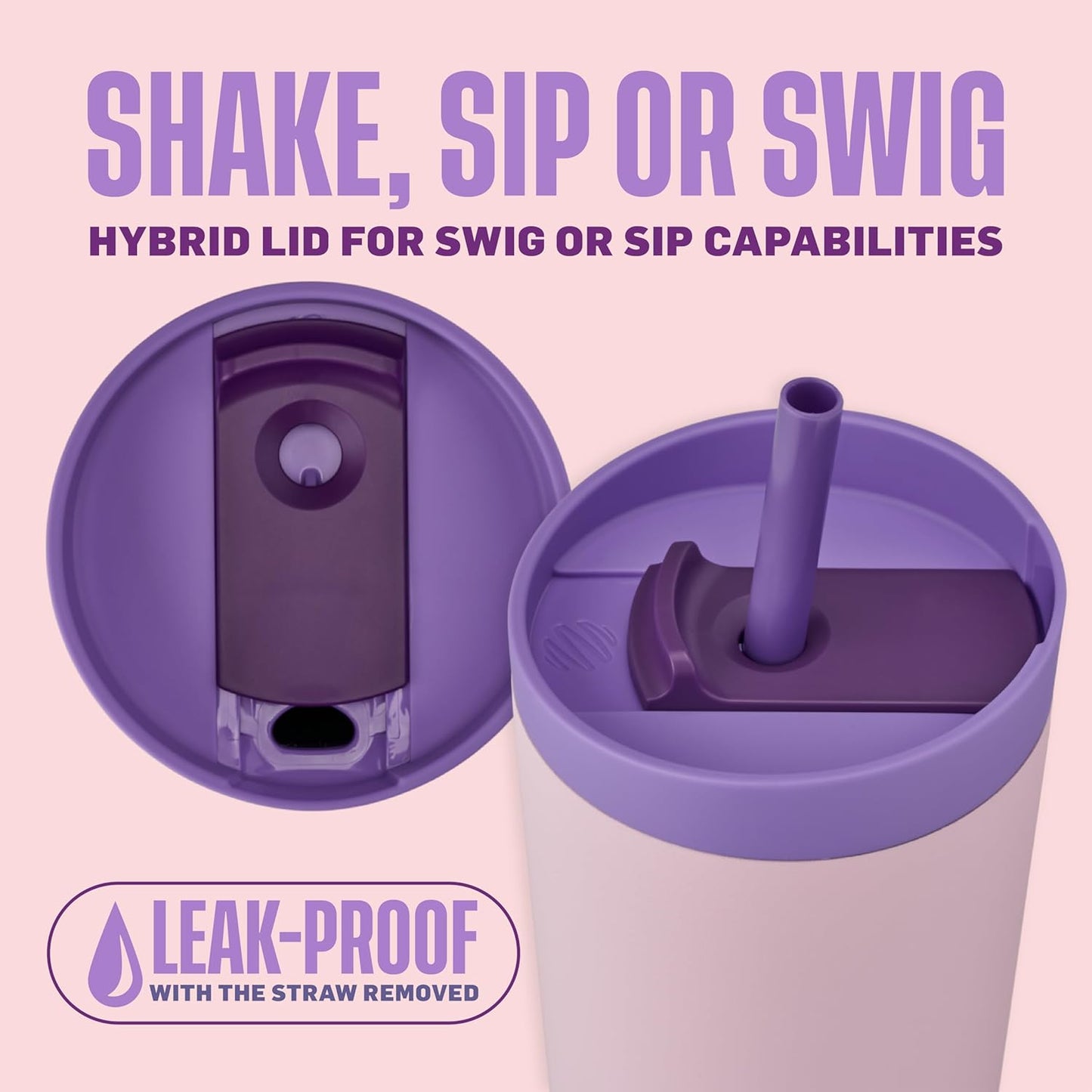 BlenderBottle 2-in-1 Insulated Stainless Steel Shaker Tumbler, Swig Leakproof Lid, Straw, BlenderBall, BPA Free, For Protein Shakes, Smoothies, And Pre Workout, 24 oz, Purple/Blue (Moon Mist)