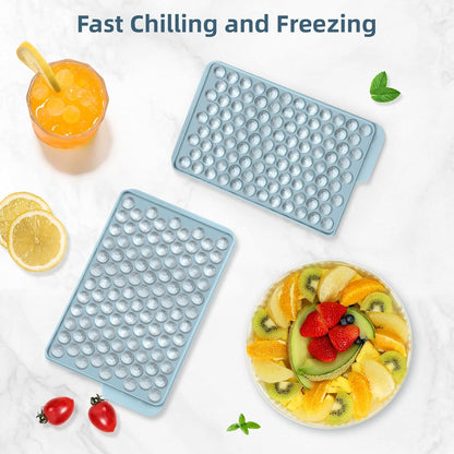 WIBIMEN Mini Ice Cube Trays, 0.55” Tiny Pebble Ice for Iced Coffee & Cocktails, Fast Chill, Easy Twist Release, Stackable with Lid & Storage Bin (4 Pack, Blue)