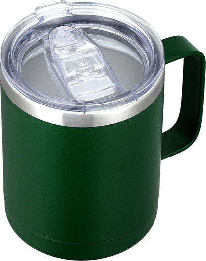 MEWAY 12oz Coffee Mug With Handle and Sliding Lid,Stainless Steel Travel Tumbler Cup with Handle,Double Wall Vacuum Insulated Camping Cup for Hot & Cold Drinks Tea (Black,Set of 1
