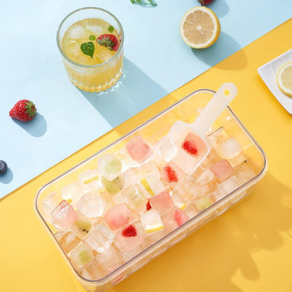 Ice Cube Tray with Lid and Bin, PHINOX 56 pcs Ice Trays for Freezer, Ice Cube Trays for Freezer with 2 trays, Container, Lid & Ice Scoop, BPA Free