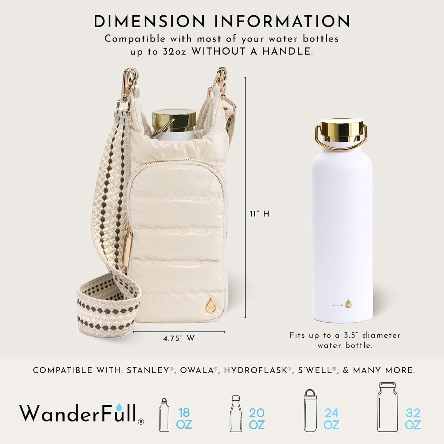 WanderFull Original HydroBag Fits Up to 32 oz Water Bottle Holder with Strap – Hands-Free Crossbody Water Bottle Carrier Bag with Phone Pocket - Colors A