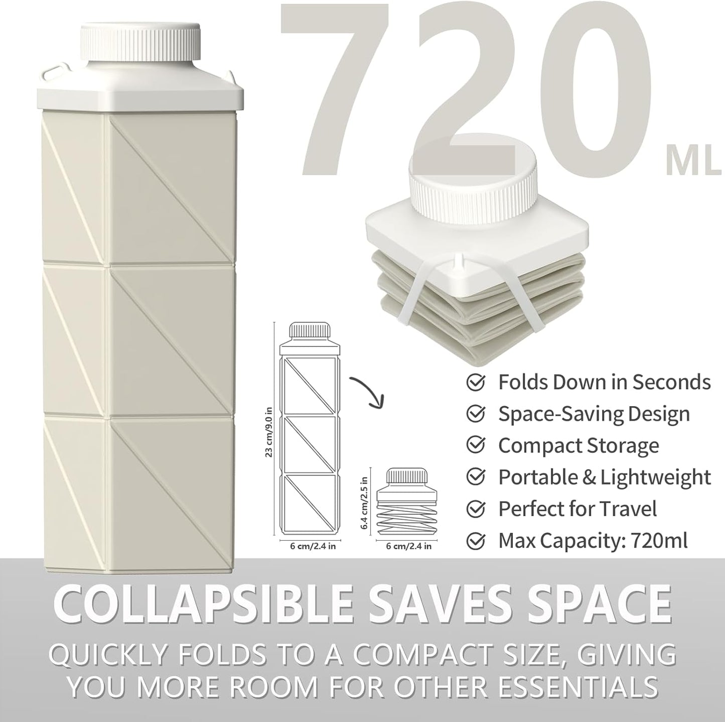 BEAUTAIL Collapsible Water Bottles 24.3oz, Foldable Travel Water Bottle, Portable & Lightweight, Leakproof & Reusable for Traveling Camping Hiking Yoga Sports Outdoor School Office